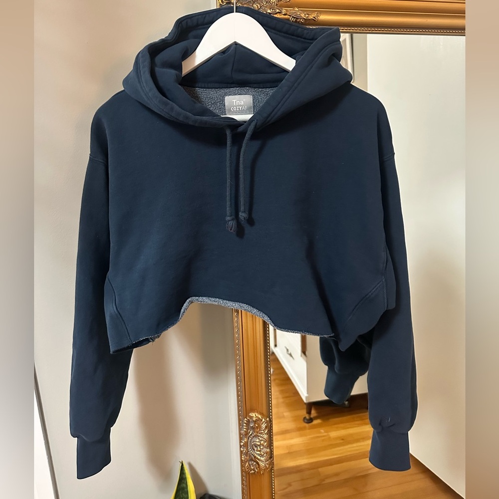 TNA Dark Blue Cropped Hoodie